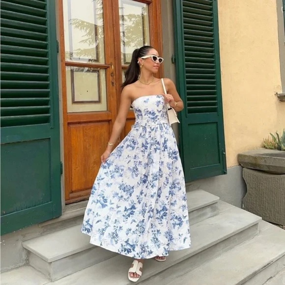 NWOT & OTHER STORIES Belted Linen Midi Floral Dress - Picture 2 of 6